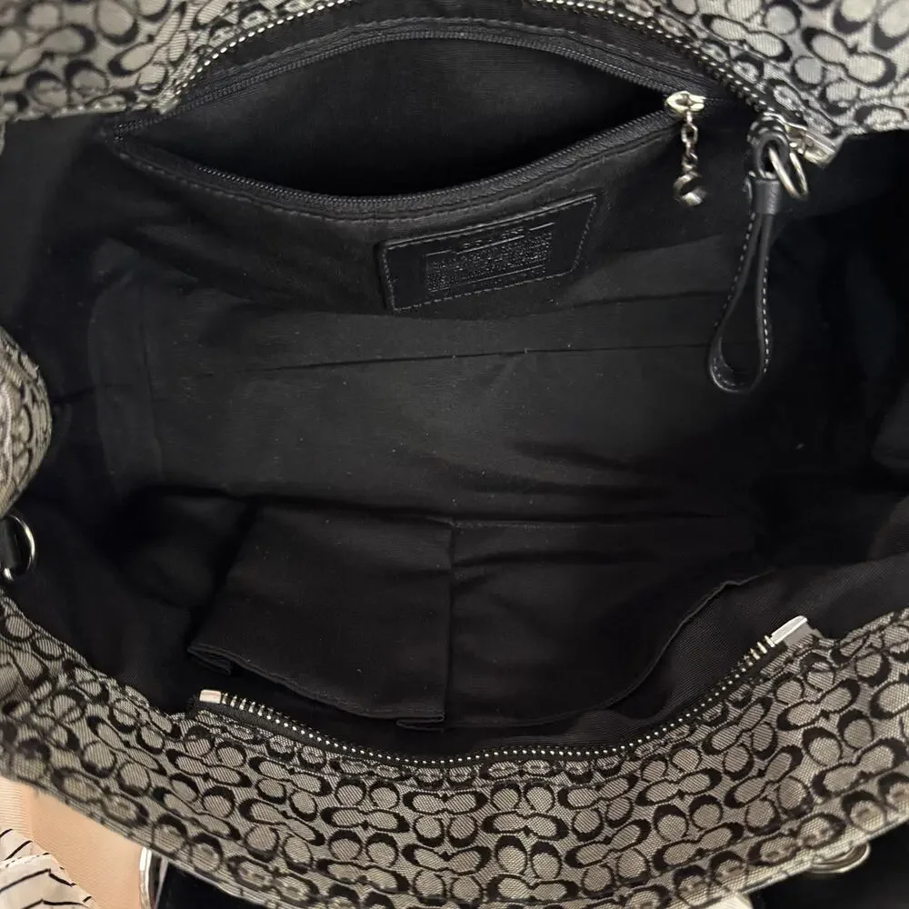 Coach Micro C Signature Jacquard Tote Bag Black Gray Leather Trim F19664